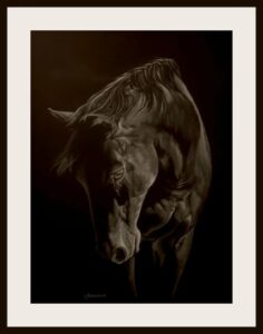 Black horse drawing on black paper