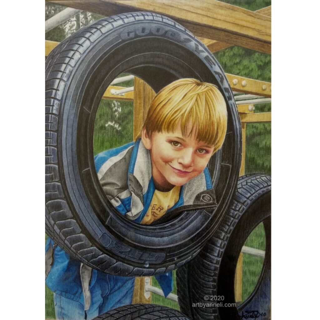 A drawing of a young boy by Anneli Johansson