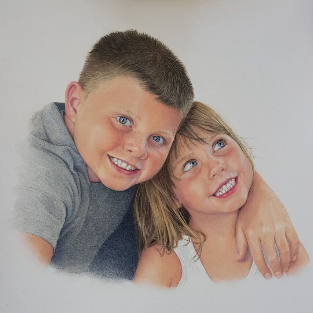 Drawing of two kids by Anneli Johansson