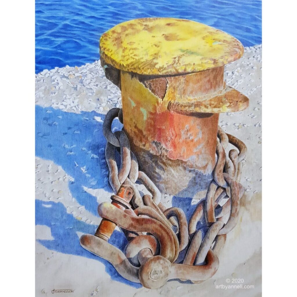 Bollard next to mediterranean sea