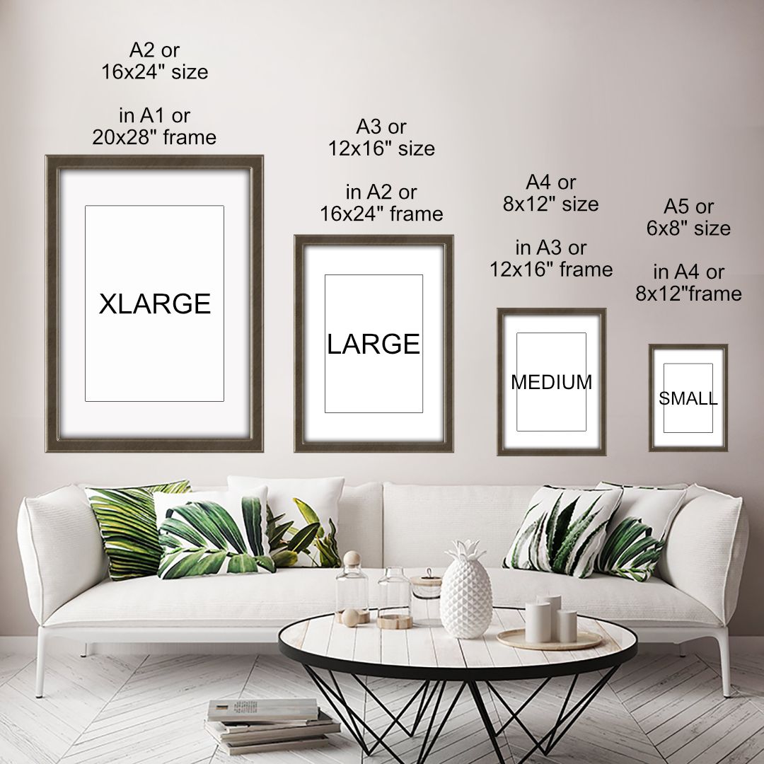 A sofa with different size of frames